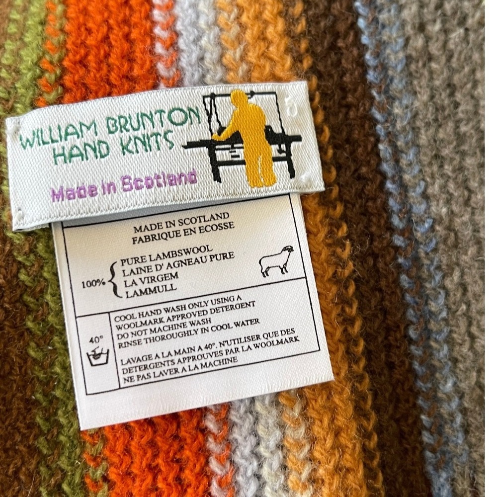 William Brunton Hand Knits Striped Fringe Lambswool Scarf Scotland Multicolored - Picture 3 of 15